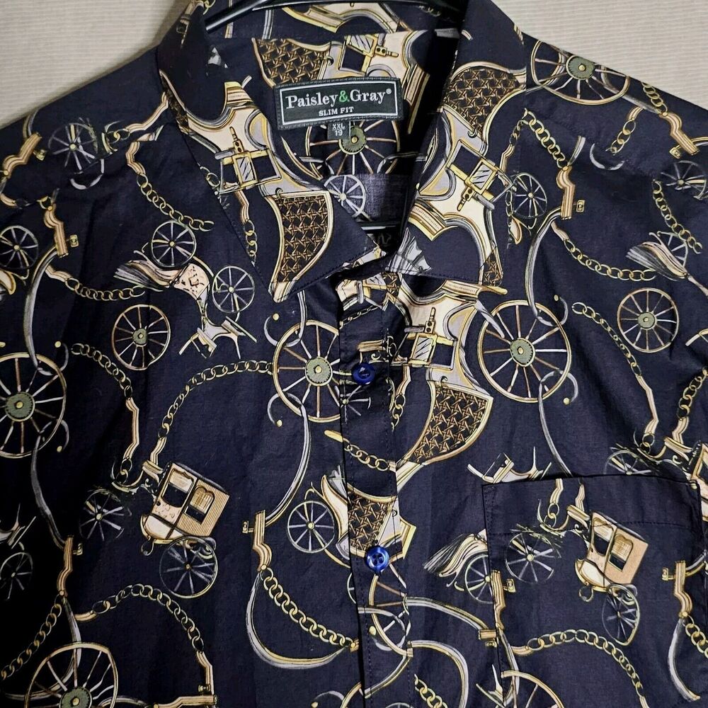Paisley & Gray Big & Tall Mens Slim Fit Coach Print Button Down Long Sleeve XXL